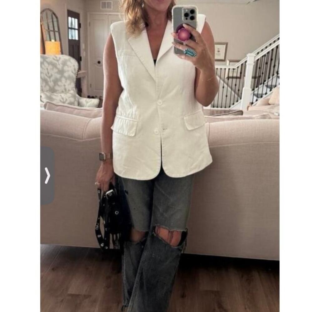 ENDLESS ROSE White Linen Blend Front Button Oversized Vest Blazer Size Small